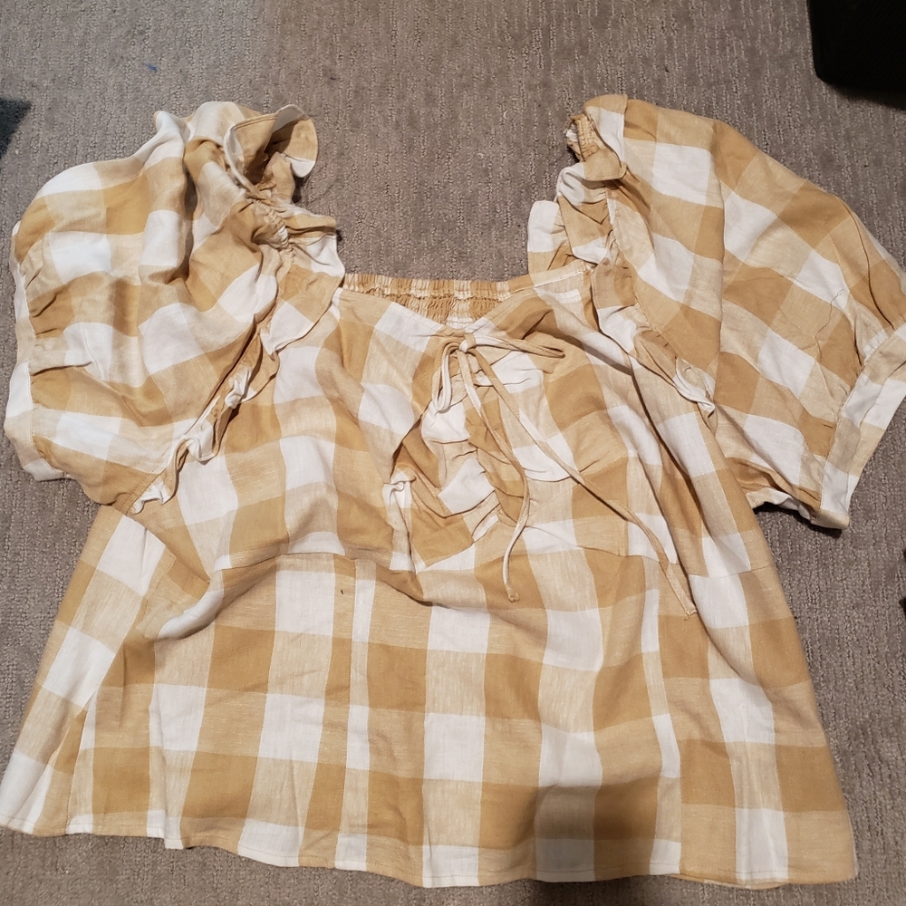 Puff sleeve plaid blouse 3x NWT